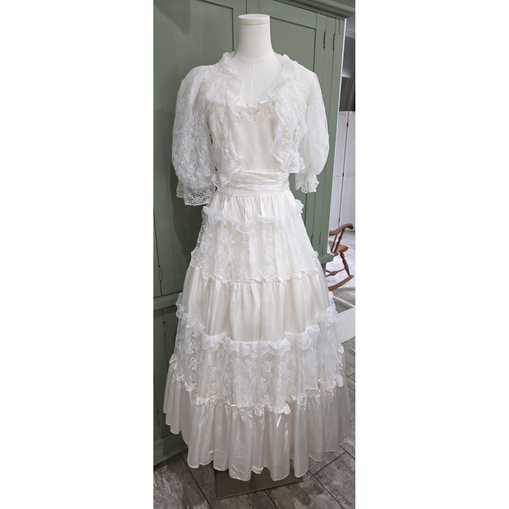 Vtg GUNNE SAX Dress BY JESSICA MCCLINTOCK Gown, Lace, Tiers, Romantic, PRAIRIE - Picture 10 of 16